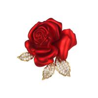 Cubic Zirconia Brooch Brass Rose 14K gold-filled stoving varnish & micro pave cubic zirconia & for woman red nickel lead & cadmium free Sold By PC