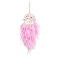 Fashion Dream Catcher, Feather, with leather cord & Rose Quartz & Iron, Tree, handmade, for home and office & different styles for choice, pink, 600mm, Sold By PC