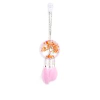Fashion Dream Catcher, Feather, with Natural Gravel & leather cord & Brass & Iron, Tree, handmade, for home and office, pink, 300mm, Sold By PC