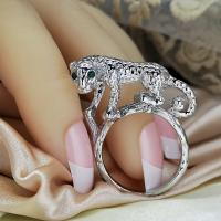 Brass Finger Ring Leopard silver color plated for woman & with rhinestone nickel lead & cadmium free Sold By PC