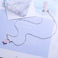Brass Necklace, with Epoxy Sticker & Cubic Zirconia, with 3.5cm extender chain, Flower, silver color plated, fashion jewelry & for woman, nickel, lead & cadmium free, Length:Approx 40 cm, Sold By PC