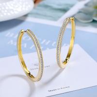 Brass Hoop Earring plated fashion jewelry & micro pave cubic zirconia & for woman gold nickel lead & cadmium free Sold By Pair