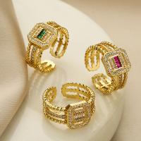 Brass δάχτυλο του δακτυλίου, Ορείχαλκος, με Cubic Zirconia, χρώμα επίχρυσο, κοσμήματα μόδας & για τη γυναίκα, περισσότερα χρώματα για την επιλογή, νικέλιο, μόλυβδο και κάδμιο ελεύθεροι, Inside diameter:17-19mm, Sold Με PC