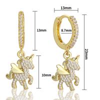 Huggie Hoop Drop Earring, Brass, plated, different styles for choice & micro pave cubic zirconia & for woman, golden, Sold By Pair