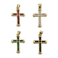 Cubic Zirconia Micro Pave Brass Pendant, Cross, gold color plated, fashion jewelry & Unisex & micro pave cubic zirconia, more colors for choice, nickel, lead & cadmium free, 25x15.50mm, Hole:Approx 3.5mm, Sold By PC
