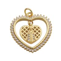 Cubic Zirconia Micro Pave Brass Pendant Heart gold color plated fashion jewelry & Unisex & micro pave cubic zirconia golden nickel lead & cadmium free Approx 3.5mm Sold By PC