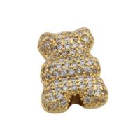 Perles cubes en laiton zircon Micro Pave, ours, Placage de couleur d'or, bijoux de mode & unisexe & pavé de micro zircon, doré, protéger l'environnement, sans nickel, plomb et cadmium, 15.50x12mm, Trou:Environ 3mm, Vendu par PC