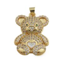 Cubic Zirconia Micro Pave Brass Pendant, with Shell, Bear, gold color plated, fashion jewelry & Unisex & micro pave cubic zirconia, golden, nickel, lead & cadmium free, 33x21mm, Hole:Approx 3.5mm, Sold By PC