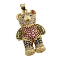 Cubic Zirconia Micro Pave Brass Pendant, Bear, gold color plated, fashion jewelry & Unisex & micro pave cubic zirconia, golden, nickel, lead & cadmium free, 35x17.50mm, Hole:Approx 3.5mm, Sold By PC