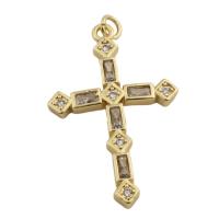 Cubic Zirconia Micro Pave Brass Pendant, Cross, gold color plated, fashion jewelry & Unisex & micro pave cubic zirconia, nickel, lead & cadmium free, 33.50x25.50mm, Hole:Approx 3.5mm, Sold By PC