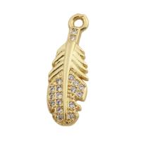 Cubic Zirconia Micro Pave Brass Pendant Feather gold color plated fashion jewelry & Unisex & micro pave cubic zirconia golden nickel lead & cadmium free Approx 1.5mm Sold By PC