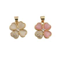 Cubic Zirconia Micro Pave Brass Pendant Four Leaf Clover Unisex & micro pave cubic zirconia & enamel nickel lead & cadmium free Approx 3.5mm Sold By PC