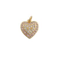 Cubic Zirconia Micro Pave Brass Pendant, Heart, gold color plated, fashion jewelry & Unisex & micro pave cubic zirconia, golden, nickel, lead & cadmium free, 14x13mm, Hole:Approx 3.5mm, Sold By PC