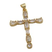 Cubic Zirconia Micro Pave Brass Pendant, Cross, gold color plated, fashion jewelry & Unisex & micro pave cubic zirconia, golden, nickel, lead & cadmium free, 33.50x22mm, Hole:Approx 3mm, Sold By PC
