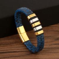 Bracelets cordon PU, cuir PU, avec Acier inoxydable 304, Vintage & pour homme, bleu acide, Longueur:21.5 cm, Vendu par PC