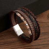 PU Leather Cord Bracelets with 304 Stainless Steel Vacuum Ion Plating vintage & for man Length 21.5 cm Sold By PC