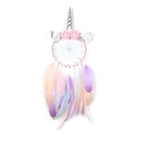 Fashion Dream Catcher Feather with Cotton Thread & leather cord & Cloth & Iron Unicorn handmade for home and office mixed colors 650mm Sold By PC