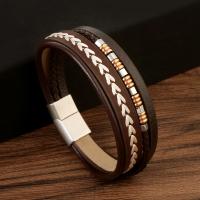 PU Leather Cord Bracelets, with 304 Stainless Steel, Vacuum Ion Plating, vintage & for man, coffee color, Length:21.5 cm, Sold By PC
