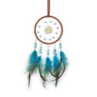 Fashion Dream Catcher, Feather, with Natural Gravel & leather cord & Wood & Iron, handmade, for home and office, blue, 450mm, Sold By PC