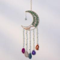 Fashion Dream Catcher, Agate, with Natural Gravel & Brass & Iron, Moon, handmade, for home and office, mixed colors, 550mm, Sold By PC