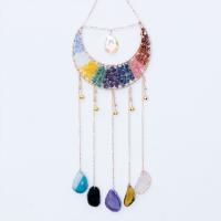 Fashion Dream Catcher, Natural Gravel, with Agate & Crystal & Brass, Moon, handmade, for home and office, multi-colored, 520mm, Sold By PC