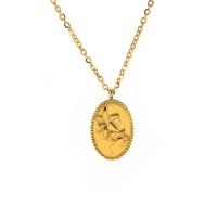 304 Stainless Steel Necklace with 2inch extender chain Oval gold color plated oval chain & with flower pattern & for woman Length Approx 15.7 Inch Sold By PC