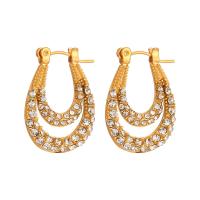 Stainless Steel Lever Back Earring 304 Stainless Steel Vacuum Ion Plating fashion jewelry & micro pave cubic zirconia & for woman golden 24mm Sold By Pair