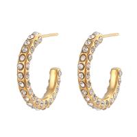 Stainless Steel Stud Earrings 304 Stainless Steel 18K gold plated fashion jewelry & micro pave cubic zirconia & for woman golden 21mm Sold By Pair