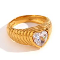Zirkonia Edelstahl-Finger- Ring, 316 L Edelstahl, 18K vergoldet, Modeschmuck & verschiedene Größen vorhanden & Micro pave Zirkonia & für Frau, goldfarben, verkauft von PC