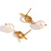 Stainless Steel Stud Earrings 316L Stainless Steel with Freshwater Pearl 18K gold plated fashion jewelry & for woman golden Sold By Pair