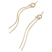 Fashion Fringe Earrings 316L Stainless Steel 18K gold plated fashion jewelry & for woman golden 84mm Sold By Pair