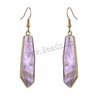 Natural Quartz Earrings Amethyst with Brass 18K gold plated fashion jewelry & for woman purple 65mm Sold By Pair