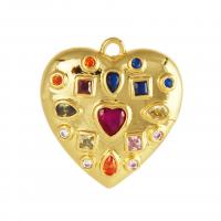 Μενταγιόν Brass Heart, Ορείχαλκος, με Cubic Zirconia, Καρδιά, 18K επίχρυσες, DIY, πολύχρωμα, νικέλιο, μόλυβδο και κάδμιο ελεύθεροι, 19.80x21.20x4mm, Sold Με PC