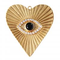 Colgantes ojo malvado, metal, con cúbica circonia, Corazón, chapado en oro de 18 K, Bricolaje, libre de níquel, plomo & cadmio, 32.30x35.30mm, Vendido por UD
