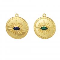 Evil Eye Pendants Brass with Cubic Zirconia Flat Round 18K gold plated DIY nickel lead & cadmium free Sold By PC