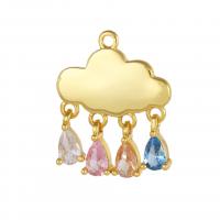 Cubic Zirconia Brass Pendants, with Cubic Zirconia, Cloud, 18K gold plated, DIY, multi-colored, nickel, lead & cadmium free, 15.90x19.20x1.80mm, Sold By PC