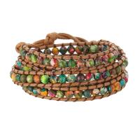 Gemstone Bracelets, Impression Jasper, with Wax Cord & 304 Stainless Steel, Round, fashion jewelry & multilayer & Unisex, mixed colors, Length:Approx 51 cm, Sold By PC