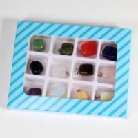 Gemstone Pendants Jewelry, Natural Stone, with paper box, 12 pieces & DIY, mixed colors, 12.40x23x12.40mm, 12PCs/Box, Sold By Box