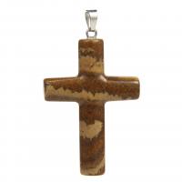 Gemstone Pendants Jewelry, Natural Stone, Cross, DIY, mixed colors, 28.10x48.40x7.90mm, Sold By PC