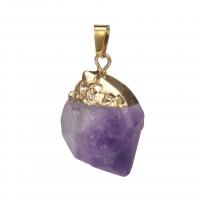 Quartz Gemstone Pendants, Amethyst, with Brass, irregular, plated, DIY, more colors for choice, Sold By PC
