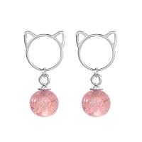 925 Sterling Silver Stud Earrings, with Strawberry Quartz, plated, fashion jewelry & for woman, more colors for choice, nickel, lead & cadmium free, Sold By Pair