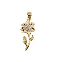 Cubic Zirconia Micro Pave Brass Pendant Sunflower gold color plated fashion jewelry & Unisex & micro pave cubic zirconia golden nickel lead & cadmium free Approx 3.5mm Sold By PC