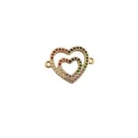 Cubic Zirconia Micro Pave Brass Connector, Heart, gold color plated, DIY & micro pave cubic zirconia, nickel, lead & cadmium free, 17x22.50mm, Hole:Approx 1.5mm, Sold By PC