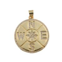 Cubic Zirconia Micro Pave Brass Pendant Round gold color plated fashion jewelry & Unisex & micro pave cubic zirconia golden nickel lead & cadmium free Approx 3.5mm Sold By PC