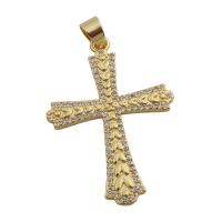 Cubic Zirconia Micro Pave Brass Pendant, Cross, gold color plated, fashion jewelry & Unisex & micro pave cubic zirconia, golden, nickel, lead & cadmium free, 38.50x27.50mm, Hole:Approx 4mm, Sold By PC
