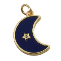 Cubic Zirconia Micro Pave Brass Pendant, Moon, gold color plated, Unisex & micro pave cubic zirconia & enamel, 18x12.50mm, Hole:Approx 3.5mm, Sold By PC