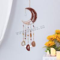 Fashion Dream Catcher, Natural Gravel, with Agate & Crystal & Brass, Moon, handmade, for home and office, red, 600mm, Sold By PC