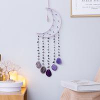 Mode Dreamcatcher, améthyste, avec cordon en cuir & Agate & fer, lune, fait à la main, pour la maison et le bureau, violet, 520mm, Vendu par PC