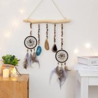 Hanging Ornaments, Wood, with Natural Gravel & Feather & Agate & Brass & Iron, handmade, for home and office, mixed colors, 630x300mm, Sold By PC
