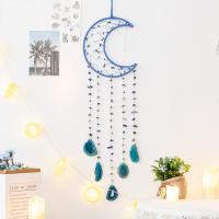 Fashion Dream Catcher Natural Gravel with leather cord & Agate & Iron Moon handmade for home and office blue 750mm Sold By PC
